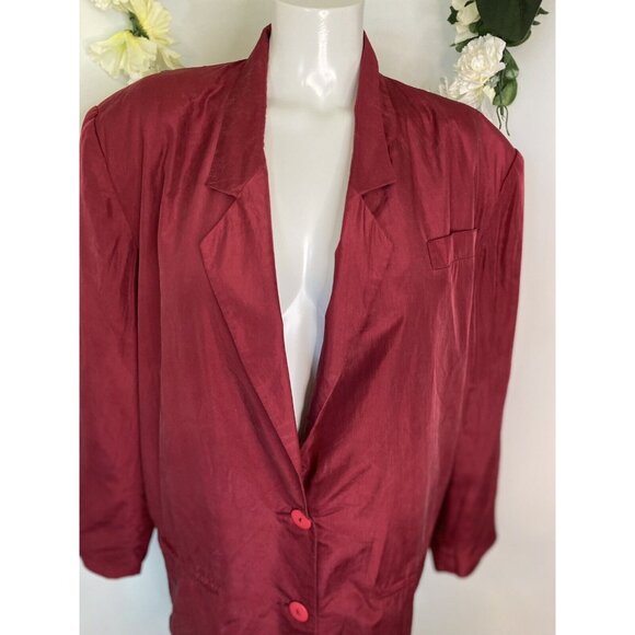 Vintage Anna and Frank 1980’s Silk Blazer Top Cranverry Red Size M Oversized EUC - Picture 5 of 16